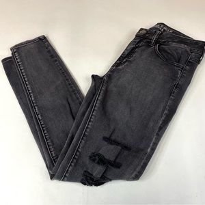 American Eagle Women’s 6 Jeans Jegging Super Stretch Black Distressed #1373